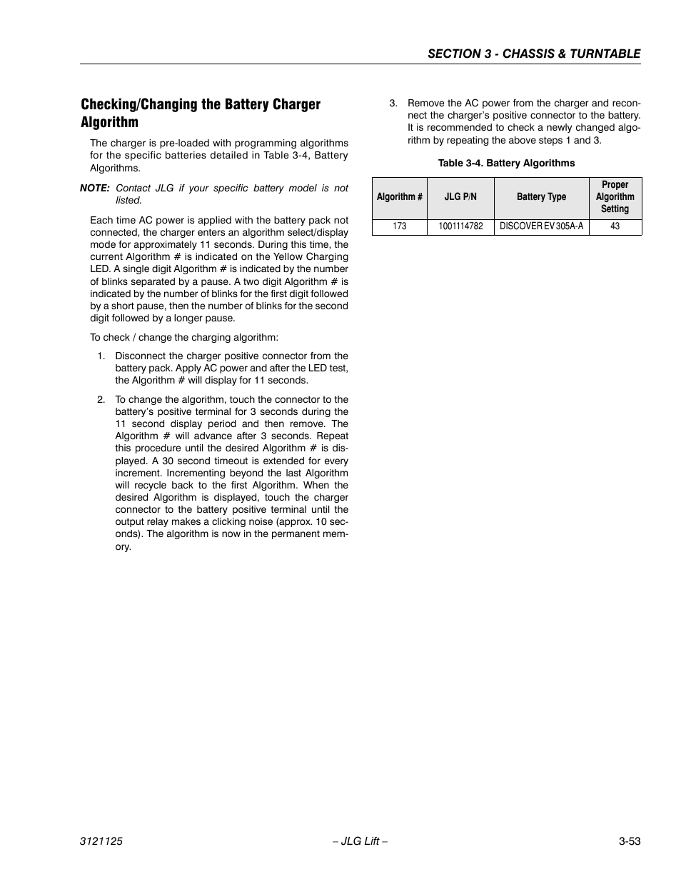 Checking/changing the battery charger algorithm, Battery algorithms -53 | JLG M400 ANSI Service Manual User Manual | Page 95 / 256