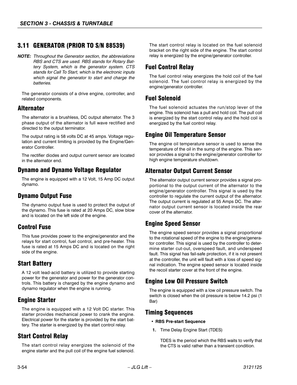 11 generator (prior to s/n 88539), Alternator, Dynamo and dynamo voltage regulator | Dynamo output fuse, Control fuse, Start battery, Engine starter, Start control relay, Fuel control relay, Fuel solenoid | JLG M400 ANSI Service Manual User Manual | Page 96 / 256