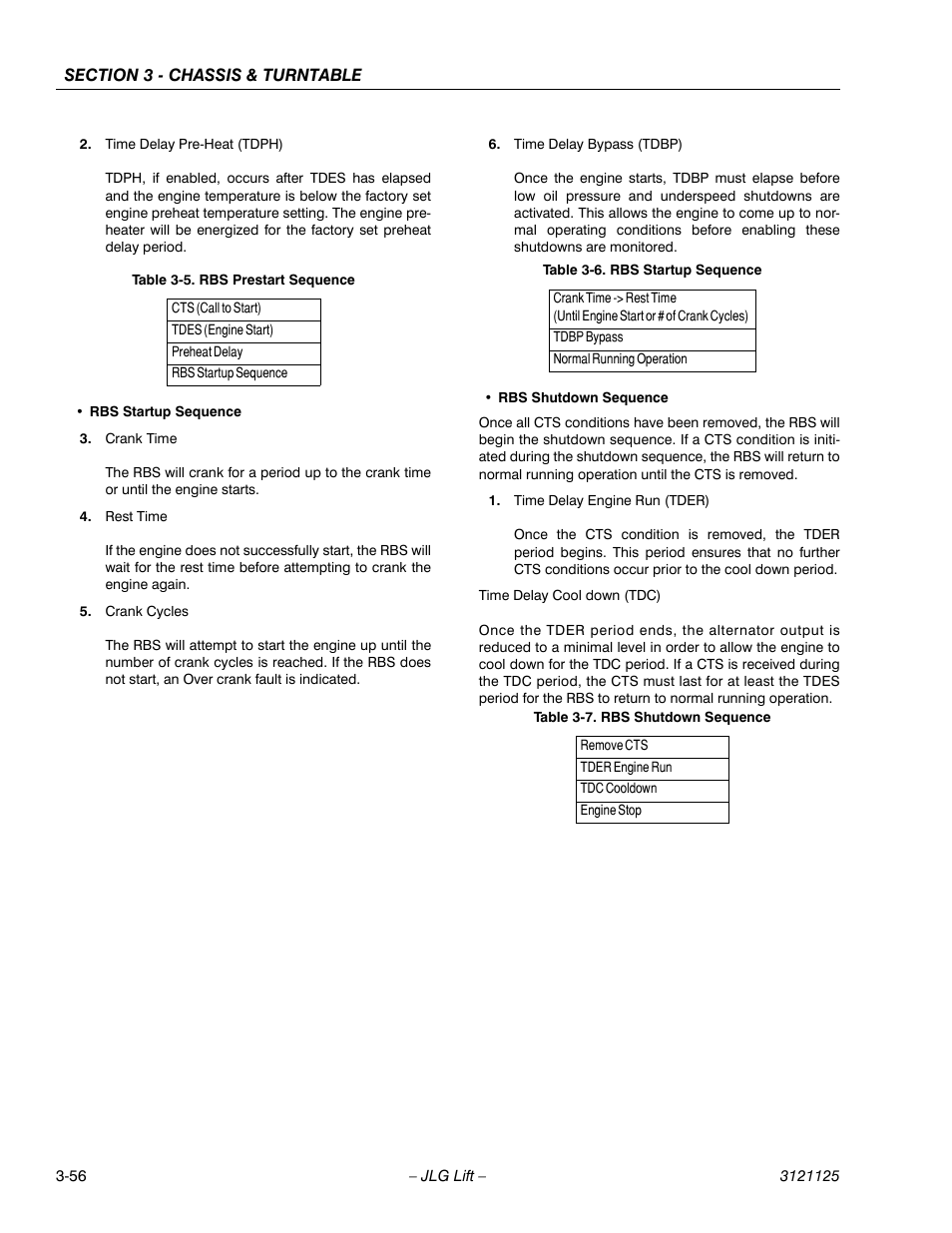 Rbs prestart sequence -56, Rbs startup sequence -56, Rbs shutdown sequence -56 | JLG M400 ANSI Service Manual User Manual | Page 98 / 256