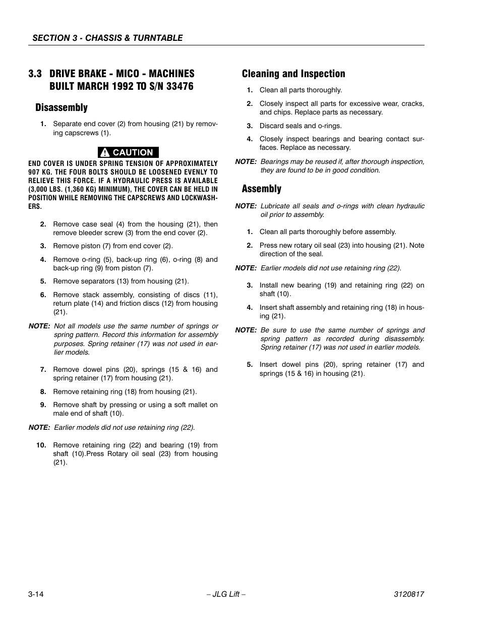 Disassembly, Cleaning and inspection, Assembly | JLG 150HAX Service Manual User Manual | Page 52 / 156