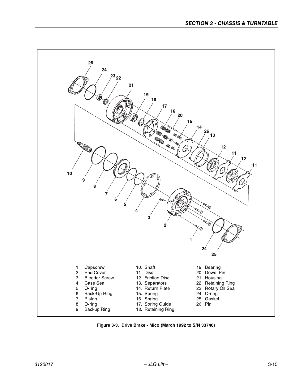 Drive brake - mico (march 1992 to s/n 33746) -15 | JLG 150HAX Service Manual User Manual | Page 53 / 156