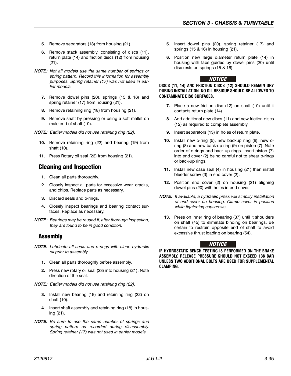 Cleaning and inspection, Assembly, Cleaning and inspection -35 assembly -35 | JLG 150HAX Service Manual User Manual | Page 73 / 156