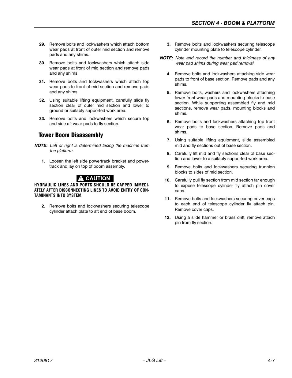 Tower boom disassembly, Tower boom disassembly -7 | JLG 150HAX Service Manual User Manual | Page 87 / 156