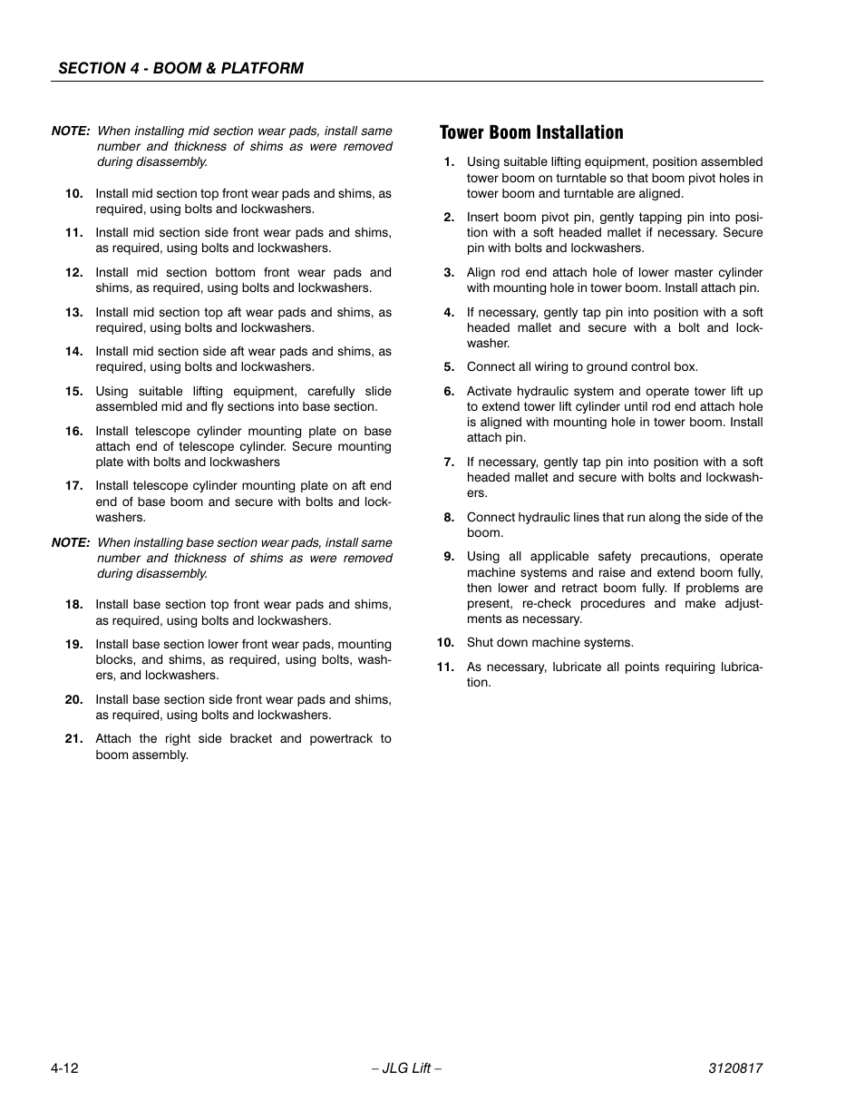 Tower boom installation, Tower boom installation -12 | JLG 150HAX Service Manual User Manual | Page 92 / 156