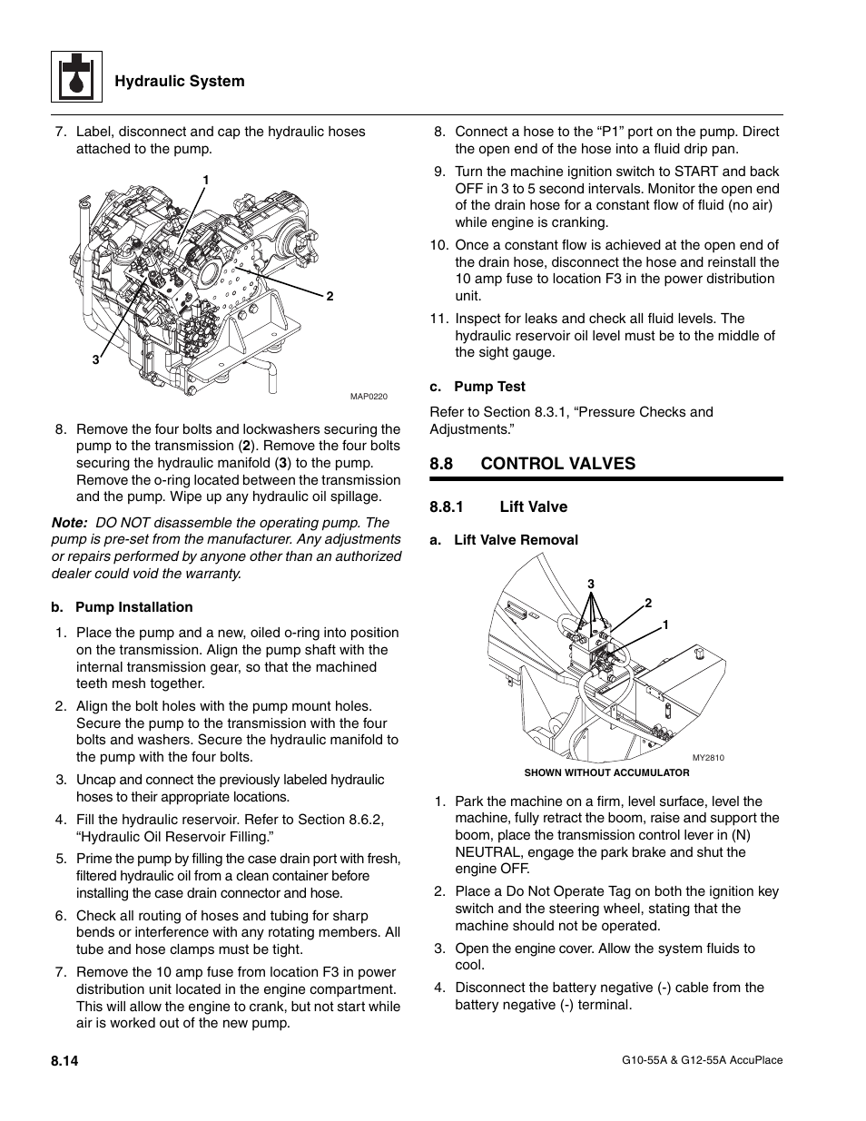 8 control valves, 1 lift valve, Control valves | Lift valve | JLG G12-55A AccuPlace Service Manual User Manual | Page 104 / 230