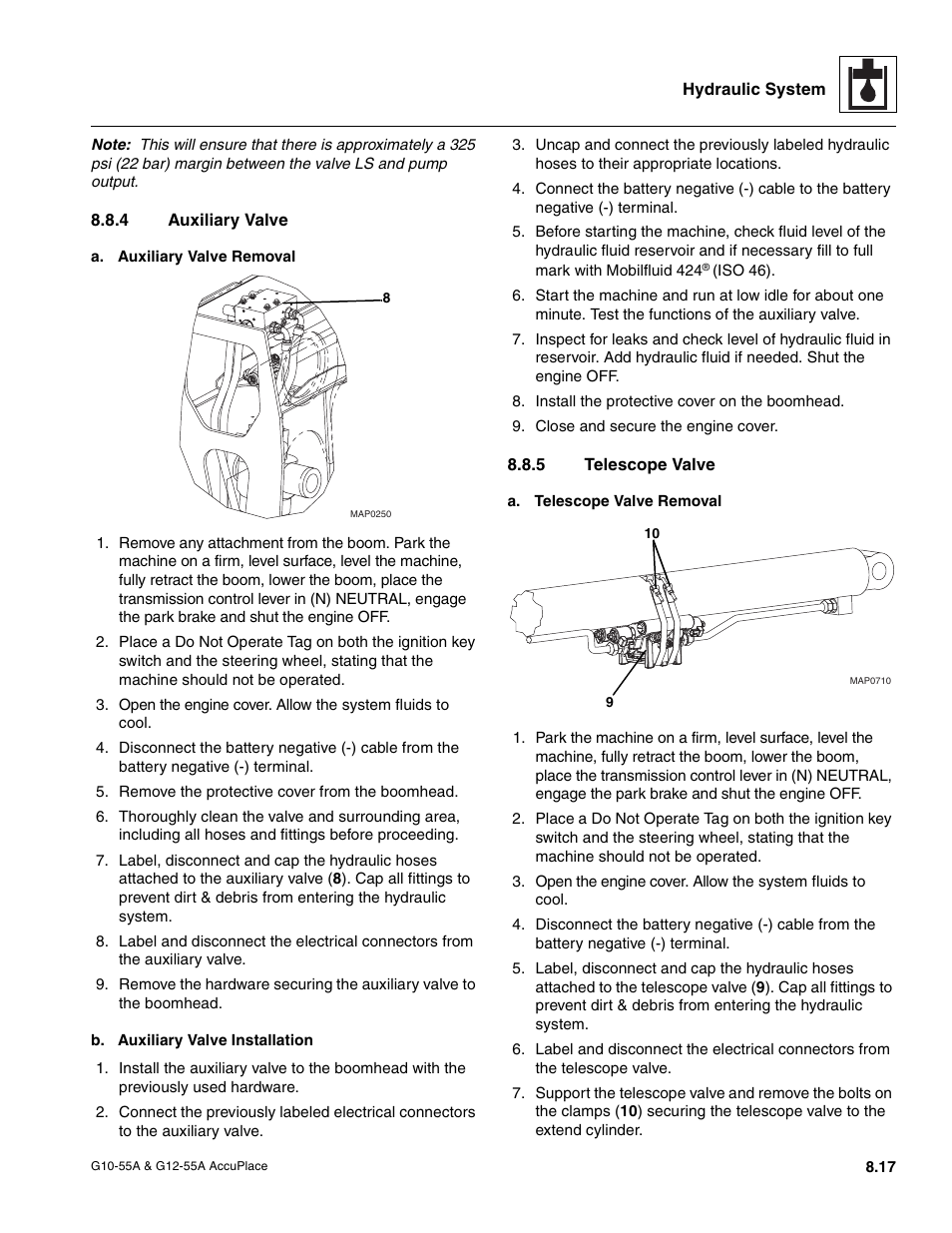 4 auxiliary valve, 5 telescope valve, Auxiliary valve | Telescope valve | JLG G12-55A AccuPlace Service Manual User Manual | Page 107 / 230