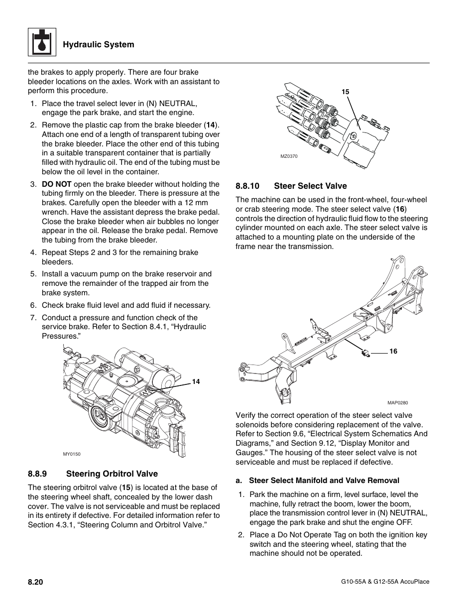 9 steering orbitrol valve, 10 steer select valve, Steering orbitrol valve | Steer select valve | JLG G12-55A AccuPlace Service Manual User Manual | Page 110 / 230