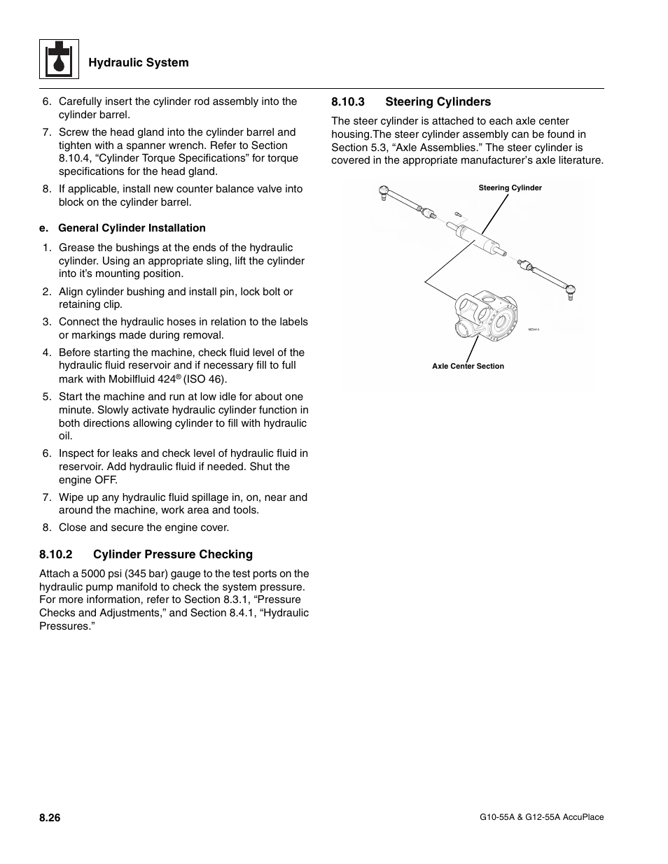 2 cylinder pressure checking, 3 steering cylinders, Cylinder pressure checking | Steering cylinders | JLG G12-55A AccuPlace Service Manual User Manual | Page 116 / 230