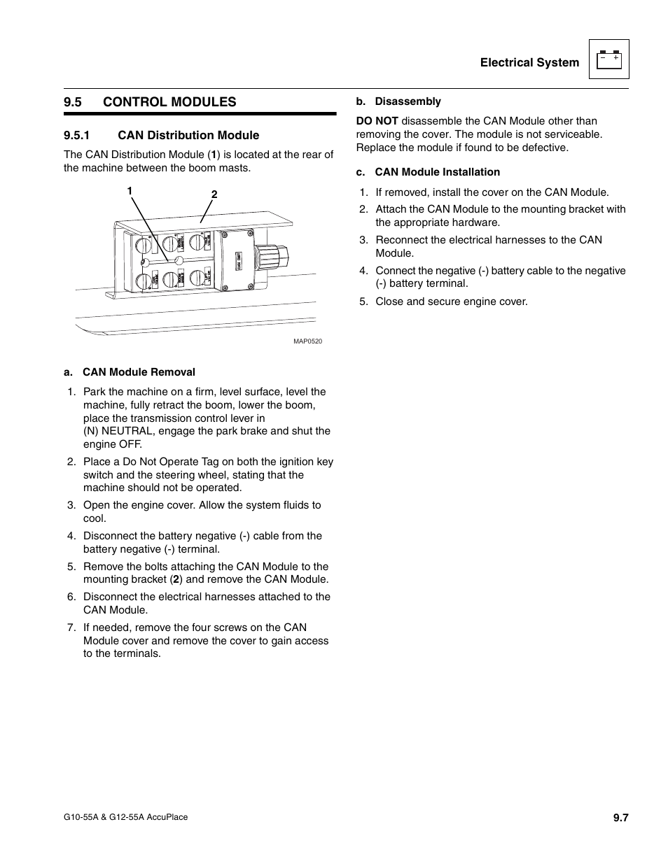 5 control modules, 1 can distribution module, Control modules | Can distribution module | JLG G12-55A AccuPlace Service Manual User Manual | Page 125 / 230