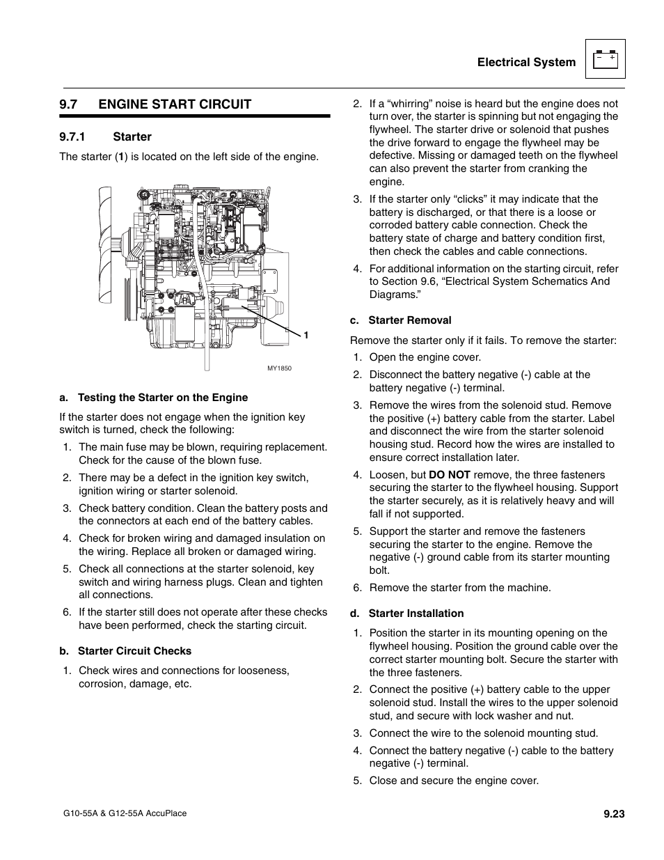 7 engine start circuit, 1 starter, Engine start circuit | Starter | JLG G12-55A AccuPlace Service Manual User Manual | Page 141 / 230