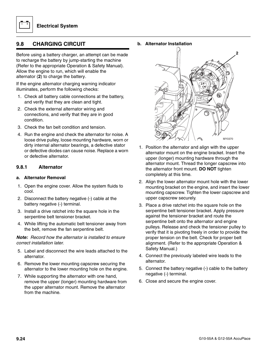 8 charging circuit, 1 alternator, Charging circuit | Alternator | JLG G12-55A AccuPlace Service Manual User Manual | Page 142 / 230