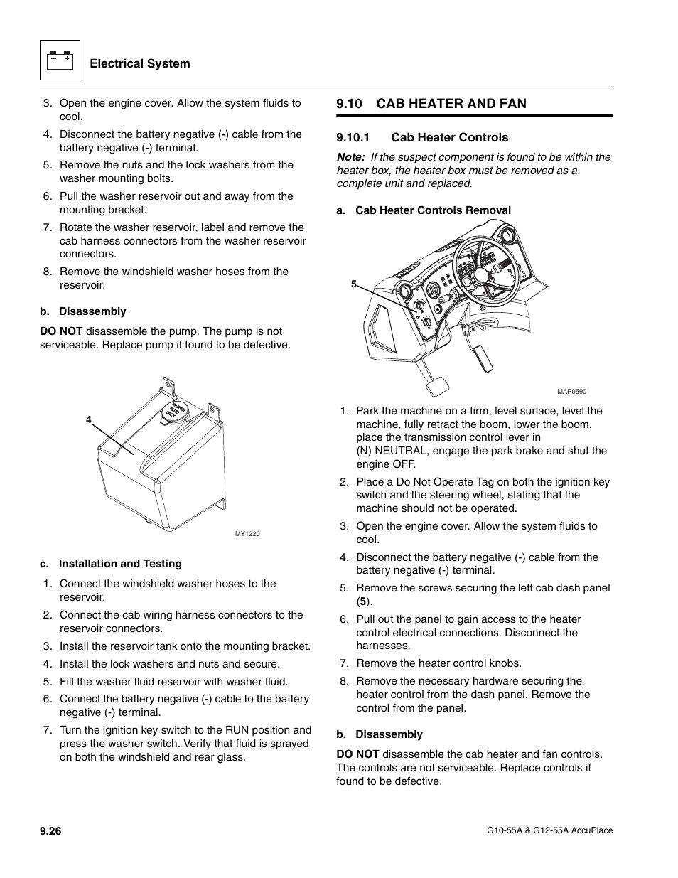 10 cab heater and fan, 1 cab heater controls, Cab heater and fan | Cab heater controls | JLG G12-55A AccuPlace Service Manual User Manual | Page 144 / 230