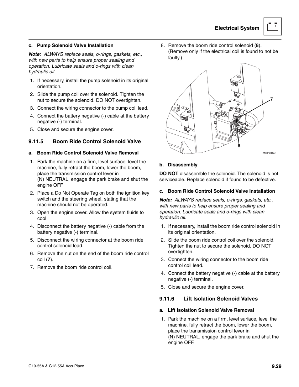 5 boom ride control solenoid valve, 6 lift isolation solenoid valves, Boom ride control solenoid valve | Lift isolation solenoid valves | JLG G12-55A AccuPlace Service Manual User Manual | Page 147 / 230