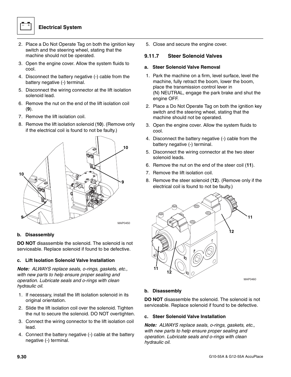 7 steer solenoid valves, Steer solenoid valves | JLG G12-55A AccuPlace Service Manual User Manual | Page 148 / 230