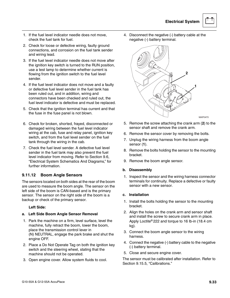 12 boom angle sensors, Boom angle sensors | JLG G12-55A AccuPlace Service Manual User Manual | Page 151 / 230