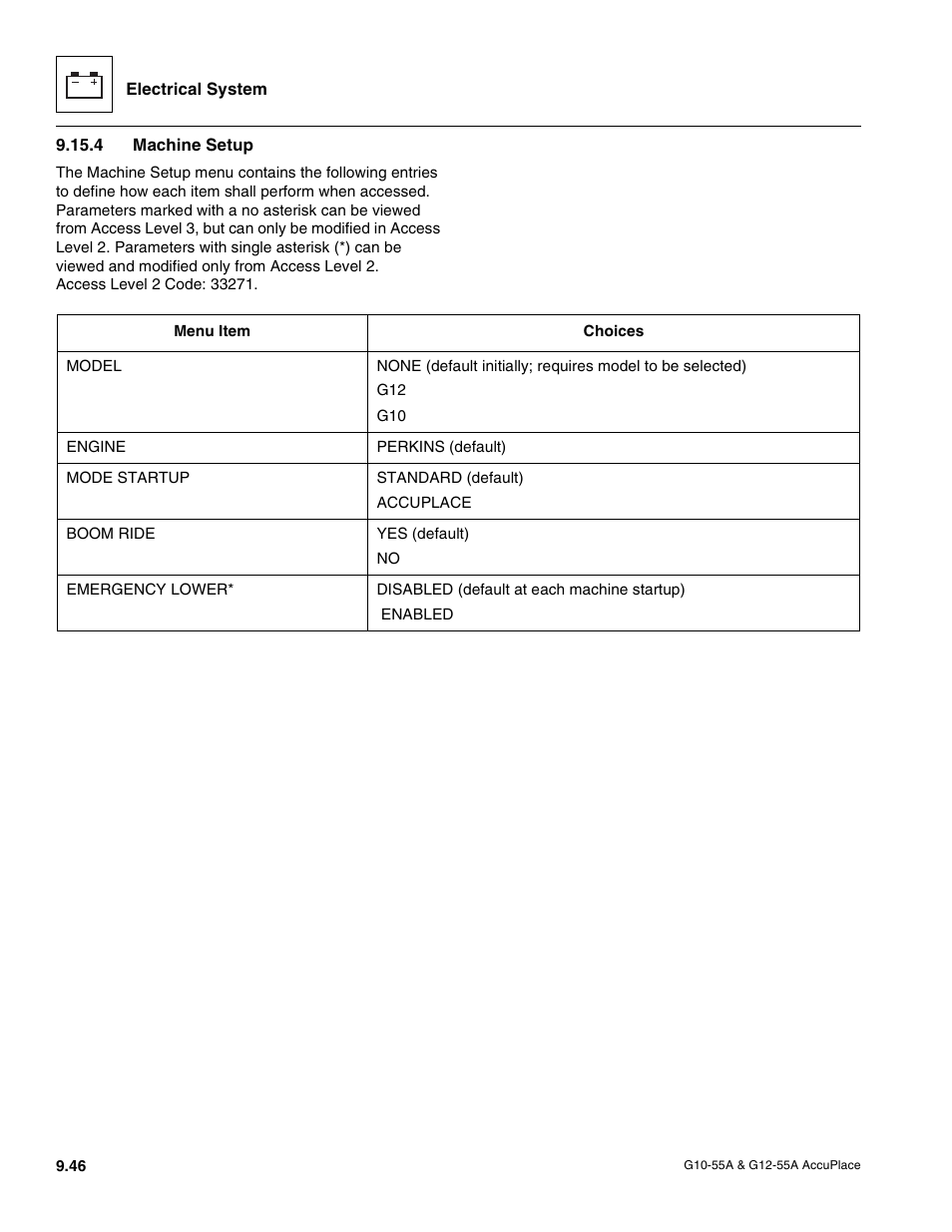 4 machine setup, Machine setup | JLG G12-55A AccuPlace Service Manual User Manual | Page 164 / 230