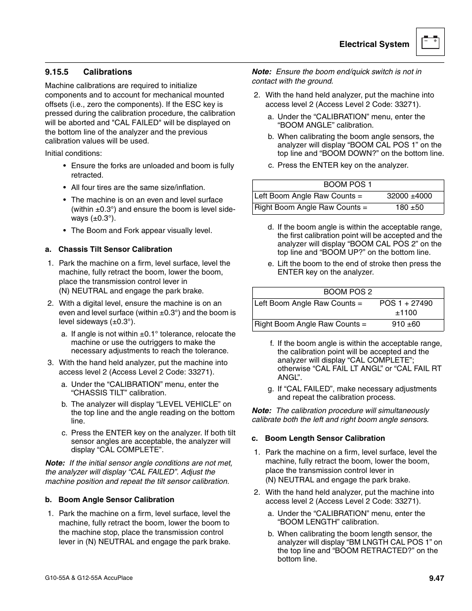 5 calibrations, Calibrations | JLG G12-55A AccuPlace Service Manual User Manual | Page 165 / 230