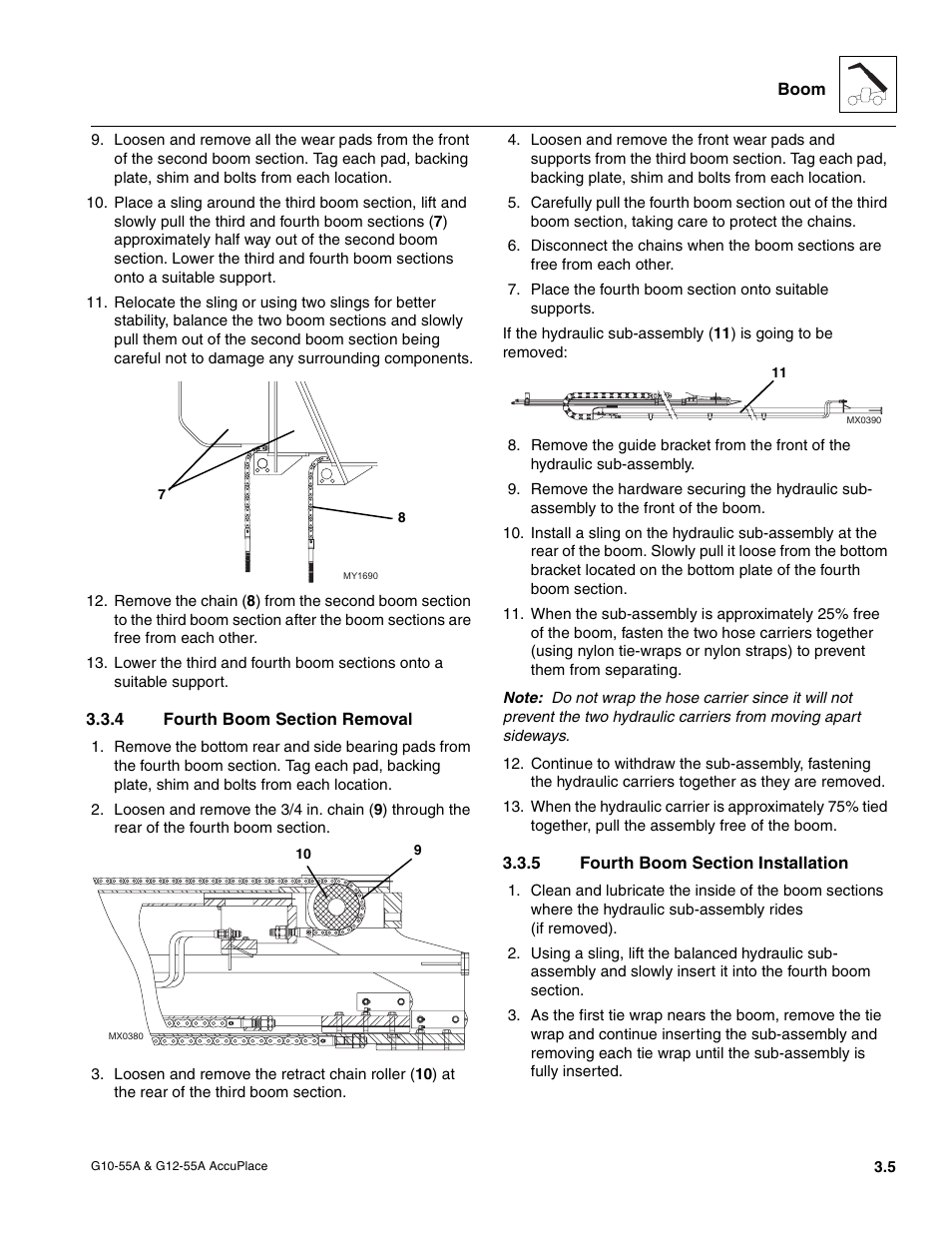 4 fourth boom section removal, 5 fourth boom section installation, Fourth boom section removal | Fourth boom section installation | JLG G12-55A AccuPlace Service Manual User Manual | Page 27 / 230