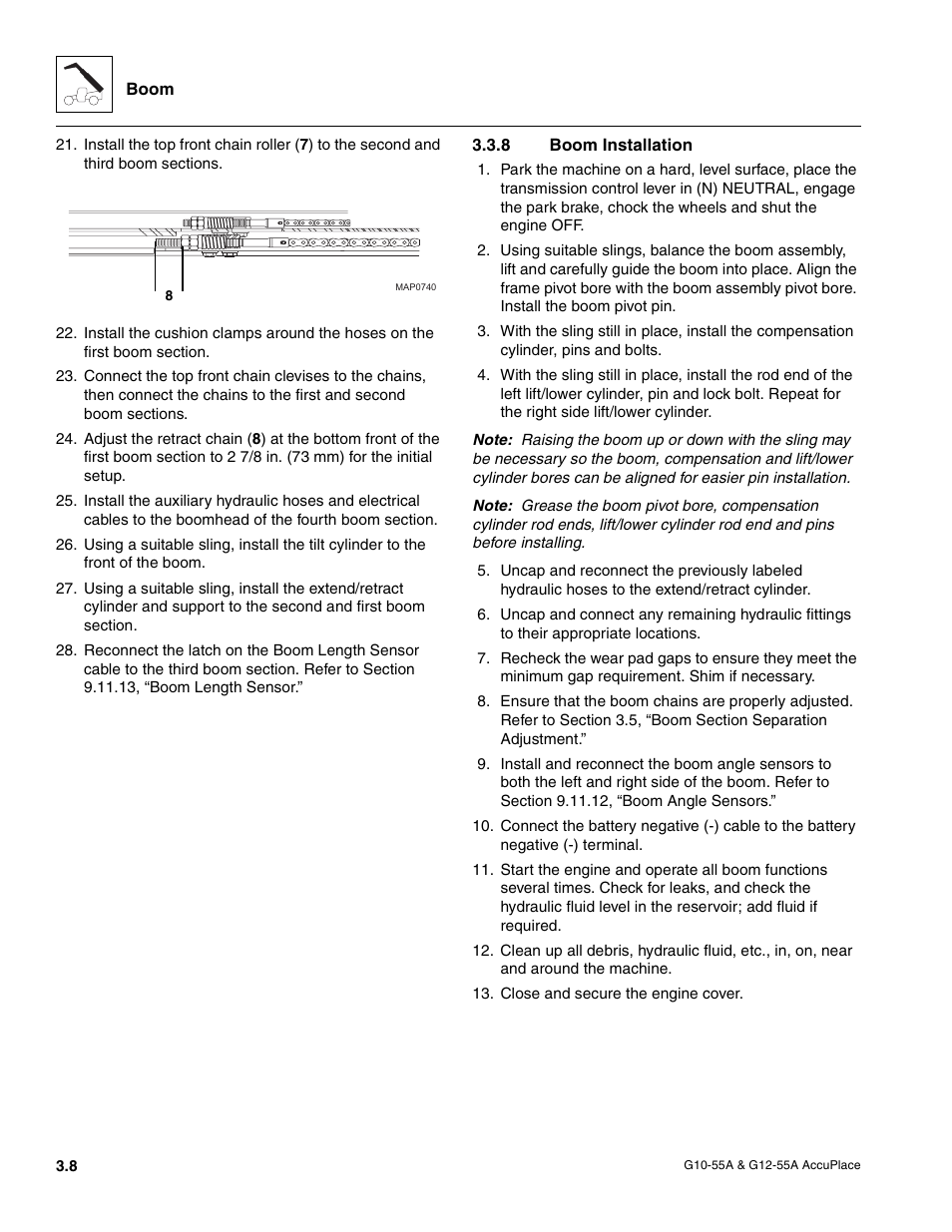 8 boom installation, Boom installation | JLG G12-55A AccuPlace Service Manual User Manual | Page 30 / 230