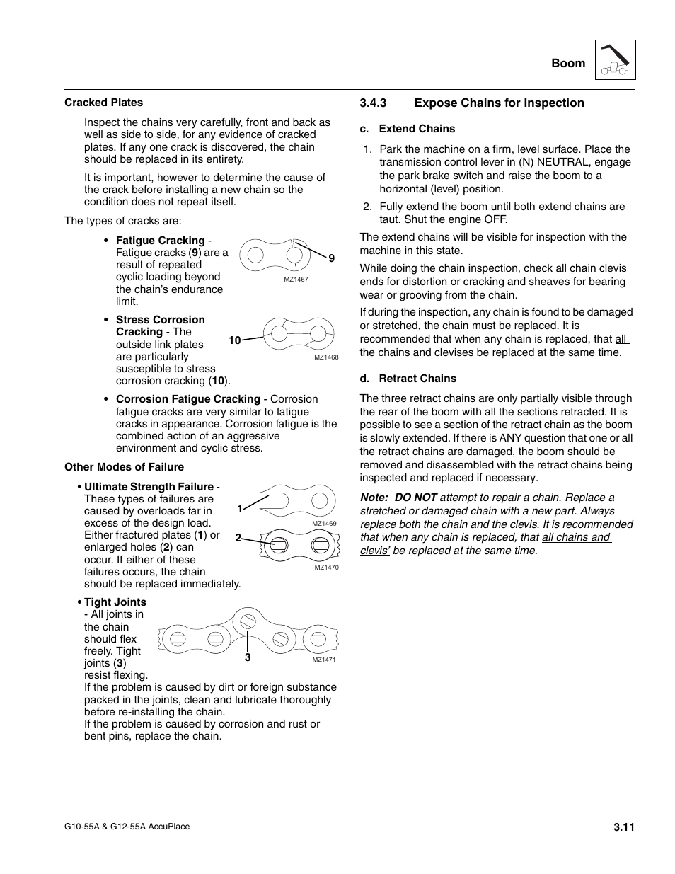 3 expose chains for inspection, Expose chains for inspection | JLG G12-55A AccuPlace Service Manual User Manual | Page 33 / 230