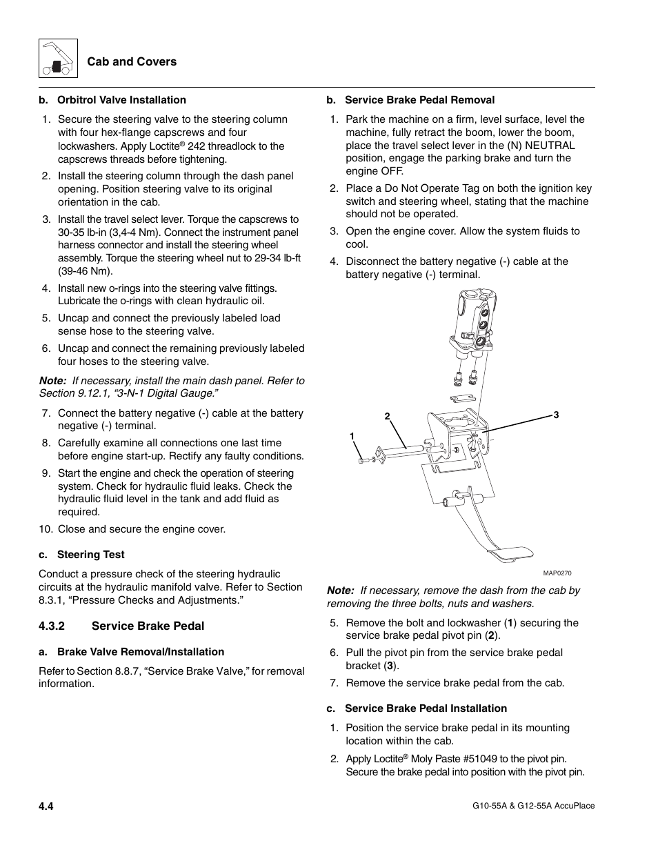 2 service brake pedal, Service brake pedal | JLG G12-55A AccuPlace Service Manual User Manual | Page 48 / 230