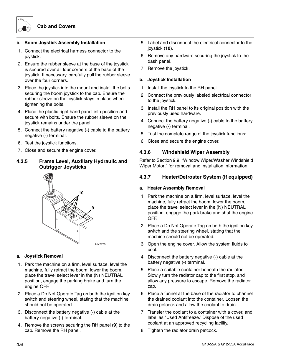 6 windshield wiper assembly, 7 heater/defroster system (if equipped), Windshield wiper assembly | Heater/defroster system (if equipped) | JLG G12-55A AccuPlace Service Manual User Manual | Page 50 / 230