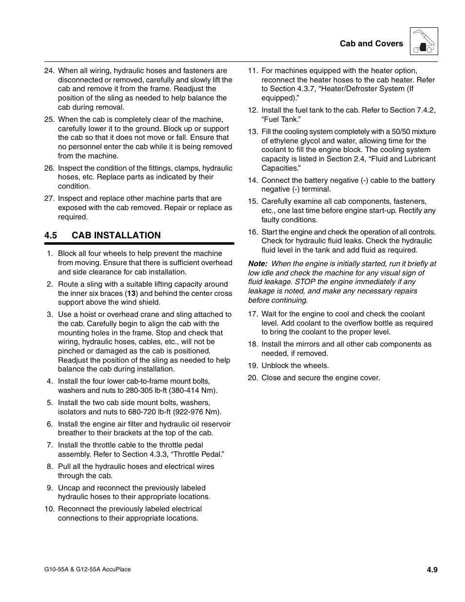 5 cab installation, Cab installation | JLG G12-55A AccuPlace Service Manual User Manual | Page 53 / 230