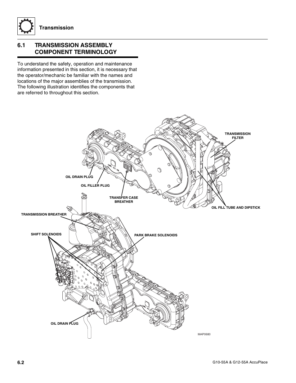 1 transmission assembly component terminology, Transmission assembly component terminology, Transmission | JLG G12-55A AccuPlace Service Manual User Manual | Page 68 / 230