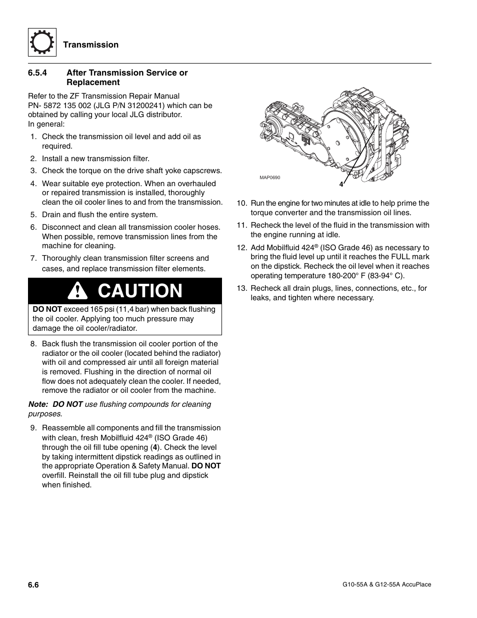 4 after transmission service or replacement, After transmission service or replacement, Caution | JLG G12-55A AccuPlace Service Manual User Manual | Page 72 / 230