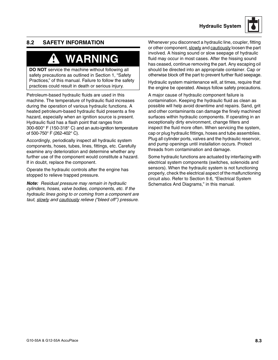 2 safety information, Safety information, Warning | JLG G12-55A AccuPlace Service Manual User Manual | Page 93 / 230