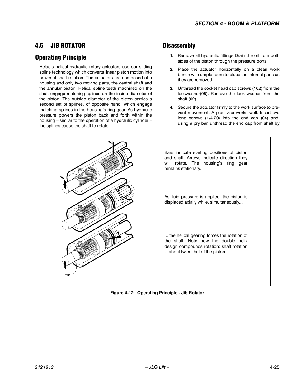 5 jib rotator, Operating principle, Disassembly | Jib rotator -25, Operating principle -25 disassembly -25, Operating principle - jib rotator -25, 5 jib rotator operating principle | JLG M600 Service Manual User Manual | Page 135 / 222