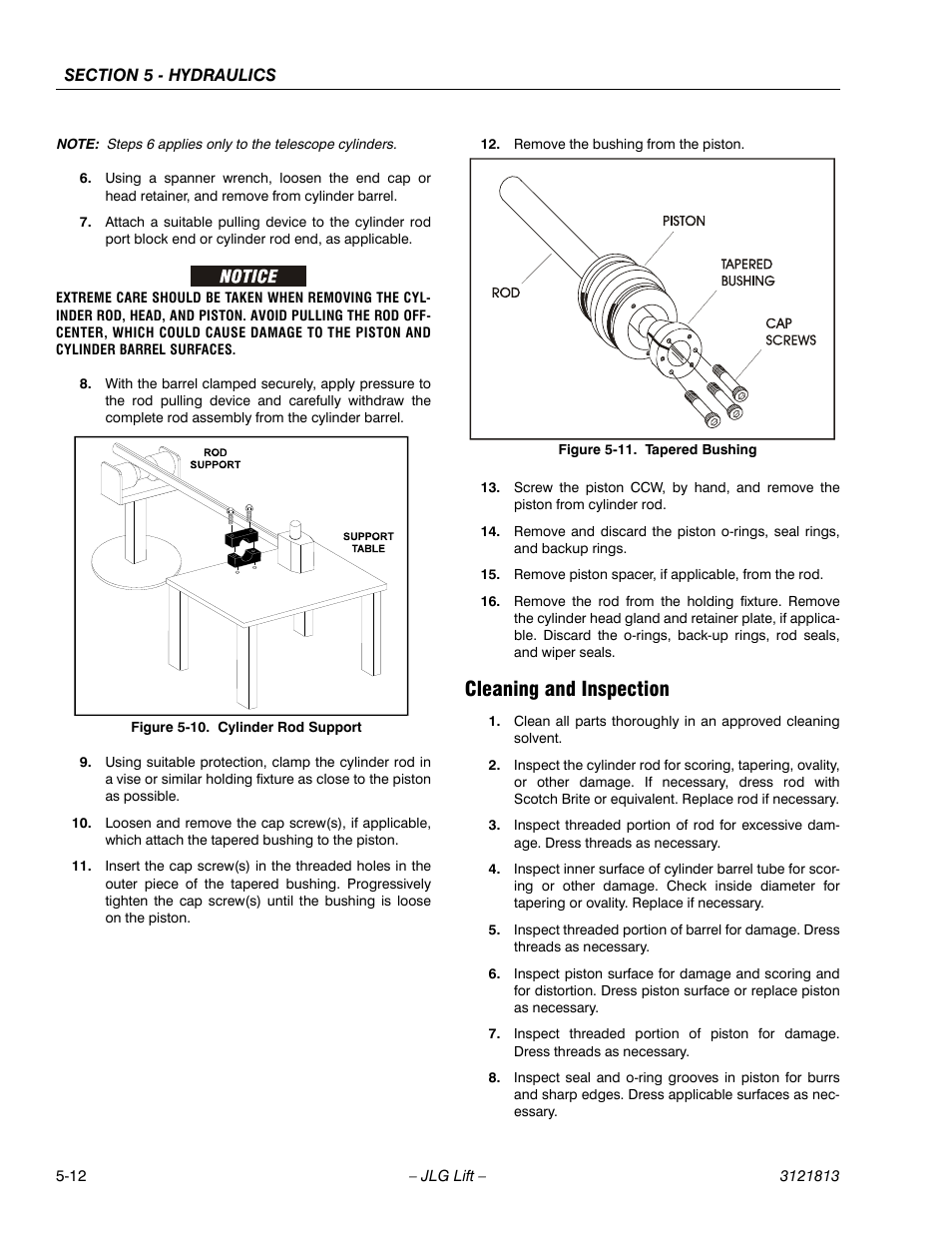 Cleaning and inspection, Cleaning and inspection -12, Cylinder rod support -12 | Tapered bushing removal -12 | JLG M600 Service Manual User Manual | Page 156 / 222