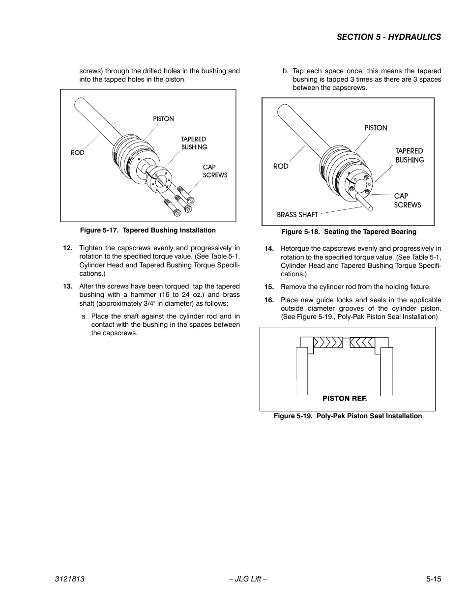 Tapered bushing installation -15, Seating the tapered bearing -15, Poly-pak piston seal installation -15 | JLG M600 Service Manual User Manual | Page 159 / 222
