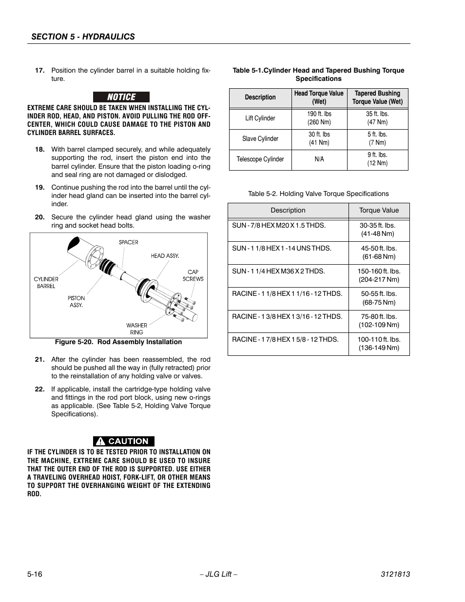 Rod assembly installation -16, Holding valve torque specifications -16 | JLG M600 Service Manual User Manual | Page 160 / 222
