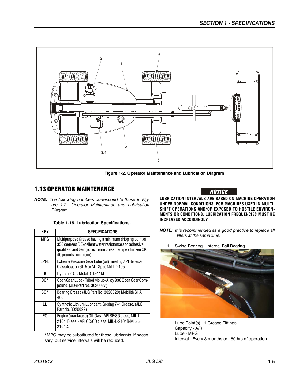 13 operator maintenance, Operator maintenance -5, Operator maintenance and lubrication diagram -5 | Lubrication specifications -5 | JLG M600 Service Manual User Manual | Page 19 / 222