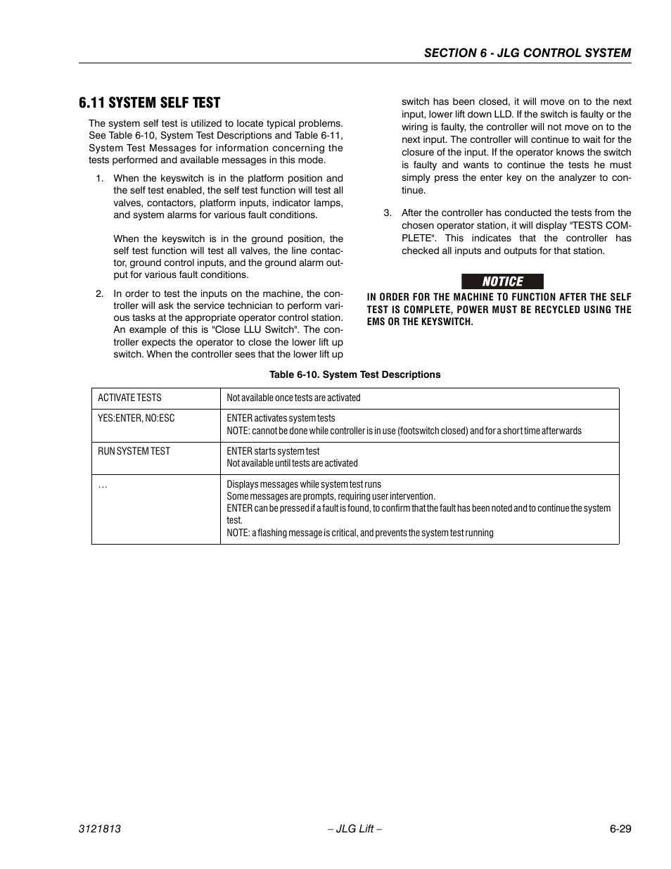 11 system self test, System self test -29, System test descriptions -29 | JLG M600 Service Manual User Manual | Page 195 / 222