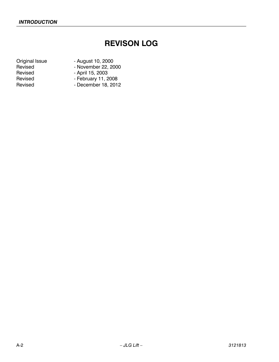 Revison log | JLG M600 Service Manual User Manual | Page 4 / 222
