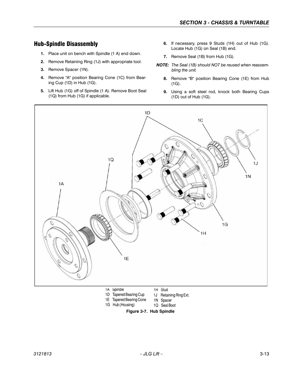 Hub-spindle disassembly, Hub-spindle disassembly -13, Hub spindle -13 | JLG M600 Service Manual User Manual | Page 51 / 222