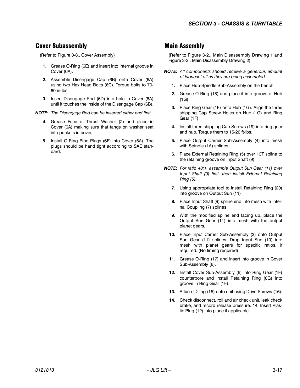 Cover subassembly, Main assembly, Cover subassembly -17 main assembly -17 | JLG M600 Service Manual User Manual | Page 55 / 222