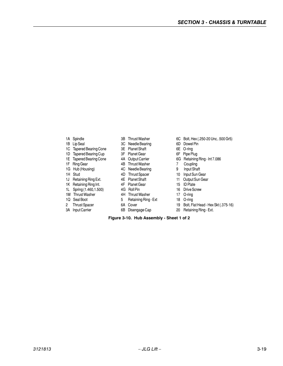 Hub assembly - sheet 1 of 2 -19 | JLG M600 Service Manual User Manual | Page 57 / 222