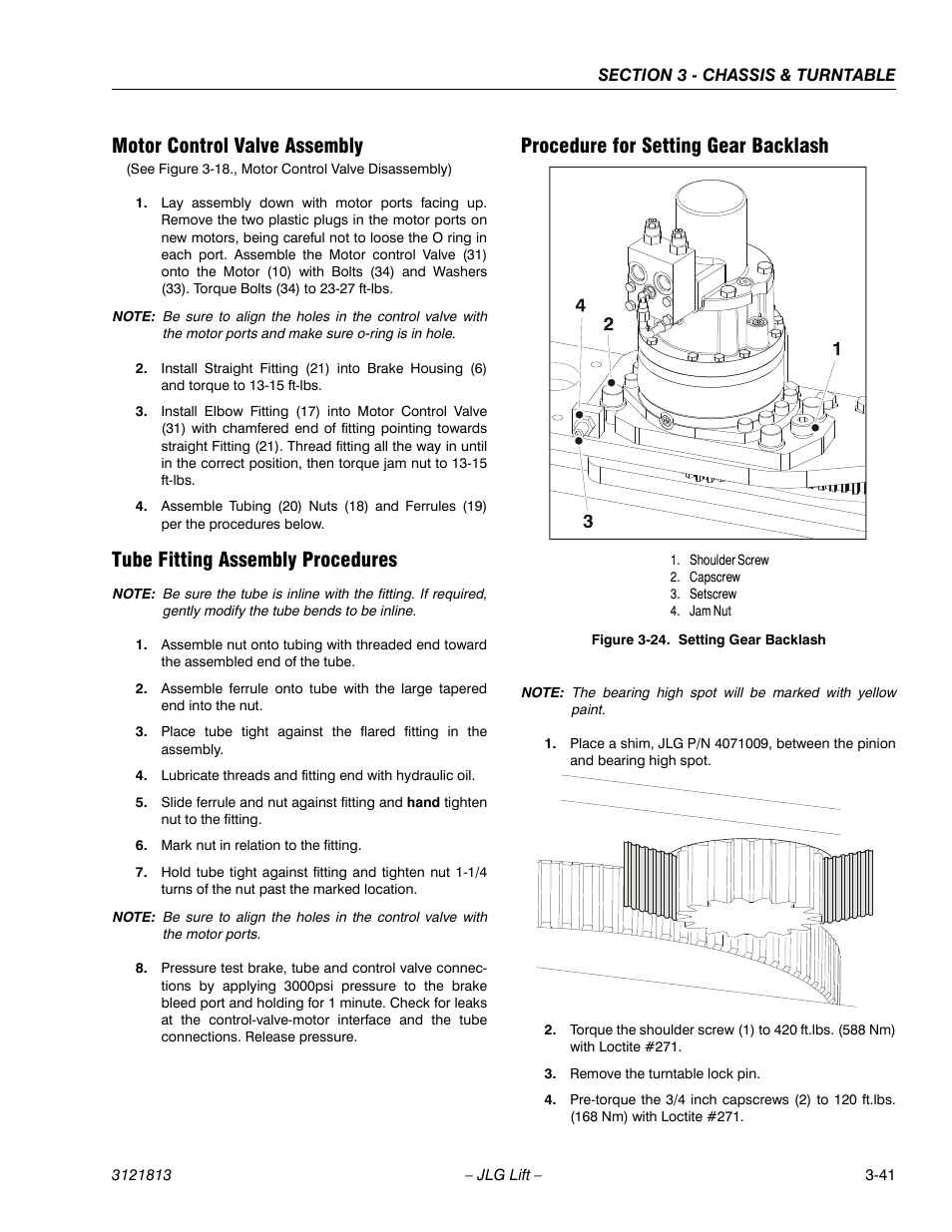 Motor control valve assembly, Tube fitting assembly procedures, Procedure for setting gear backlash | Setting gear backlash -41 | JLG M600 Service Manual User Manual | Page 79 / 222