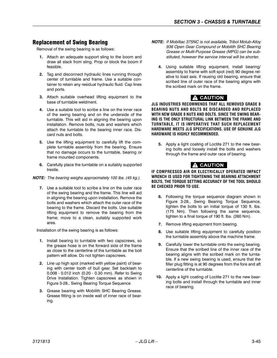 Replacement of swing bearing, Replacement of swing bearing -45 | JLG M600 Service Manual User Manual | Page 83 / 222
