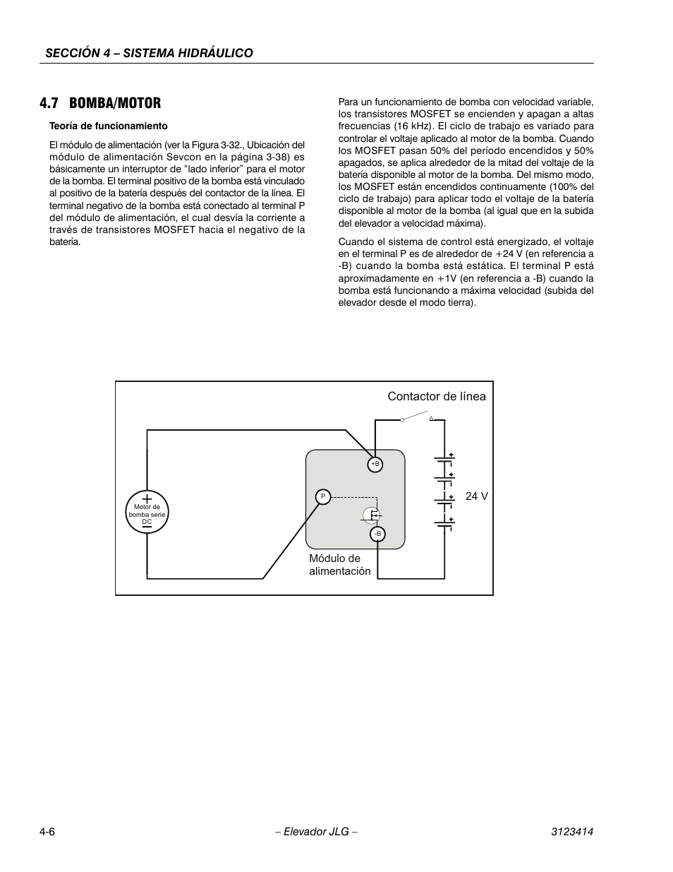 2heading - 4.7 bomba/motor, 7 bomba/motor, Sección 4 – sistema hidráulico | Contactor de línea | JLG 3246ES Service Manual User Manual | Page 108 / 216