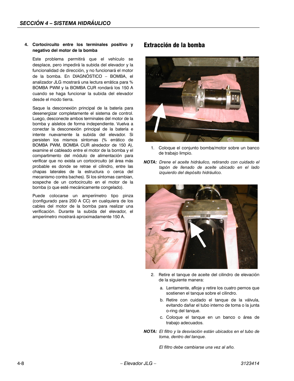 3heading - extracción de la bomba, Extracción de la bomba | JLG 3246ES Service Manual User Manual | Page 110 / 216
