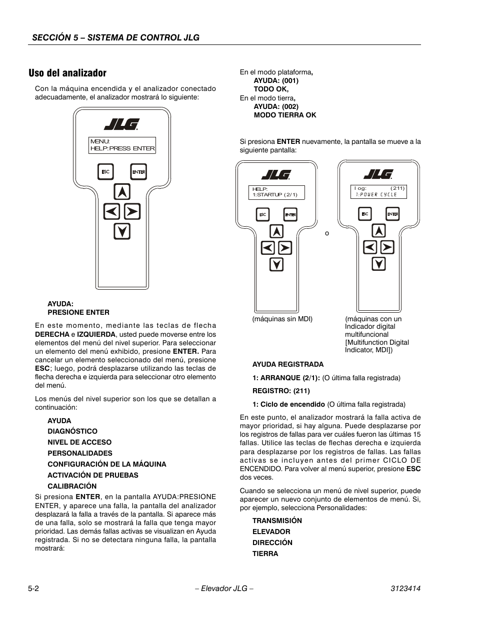 3heading - uso del analizador, Uso del analizador | JLG 3246ES Service Manual User Manual | Page 122 / 216