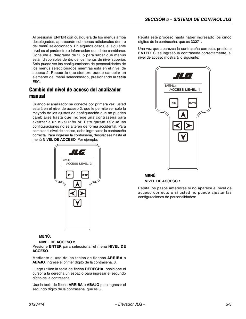 Cambio del nivel de acceso del analizador manual | JLG 3246ES Service Manual User Manual | Page 123 / 216