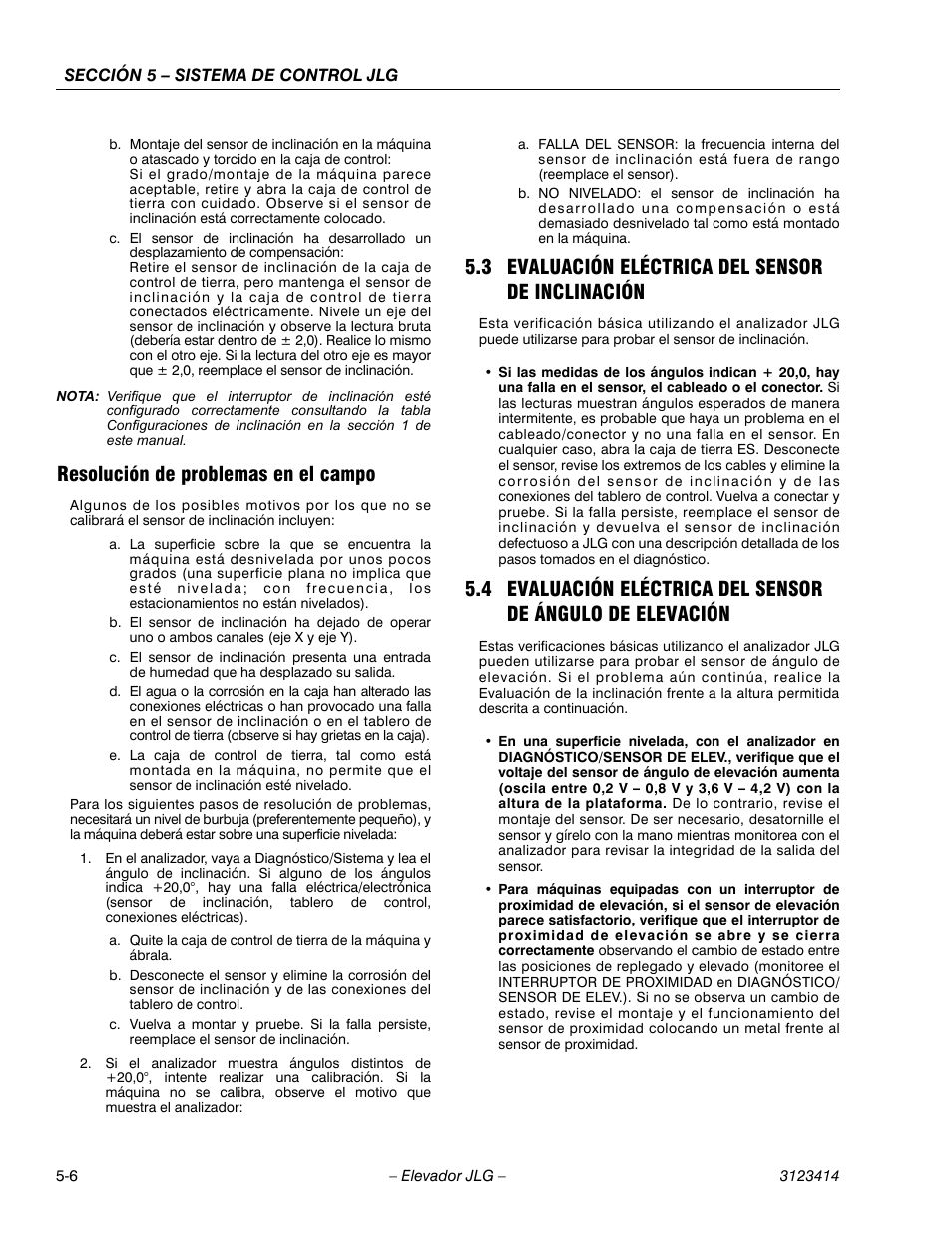 3heading - resolución de problemas en el campo, Resolución de problemas en el campo, 3 evaluación eléctrica del sensor de inclinación | JLG 3246ES Service Manual User Manual | Page 126 / 216