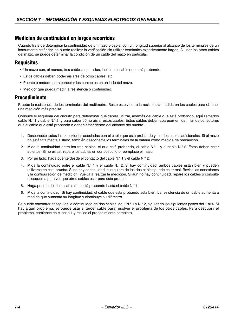 3heading - requisitos, 3heading - procedimiento, Medición de continuidad en largos recorridos | Requisitos, Procedimiento | JLG 3246ES Service Manual User Manual | Page 176 / 216