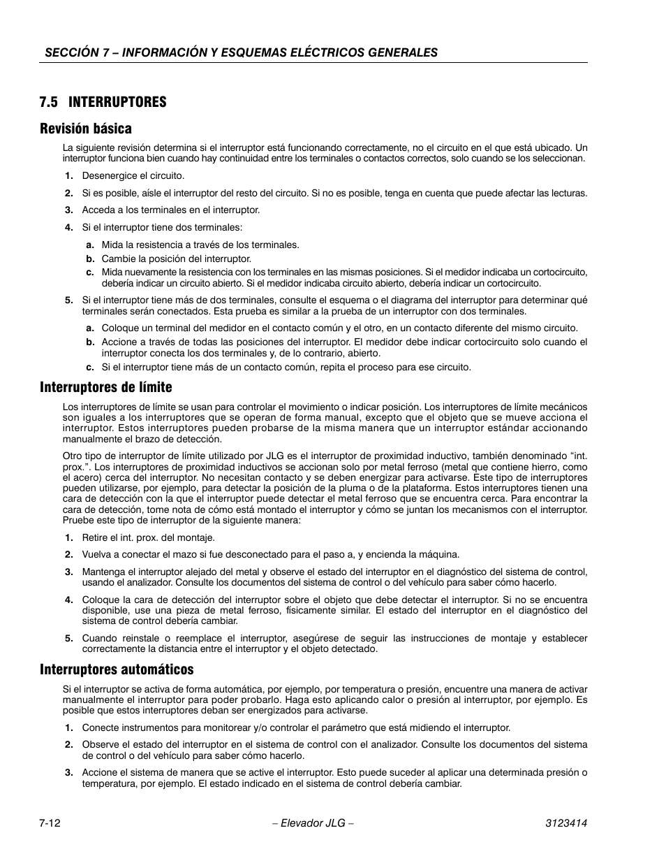 2heading - 7.5 interruptores, 3heading - revisión básica, 3heading - interruptores de límite | 3heading - interruptores automáticos, 5 interruptores revisión básica, Interruptores de límite, Interruptores automáticos | JLG 3246ES Service Manual User Manual | Page 184 / 216