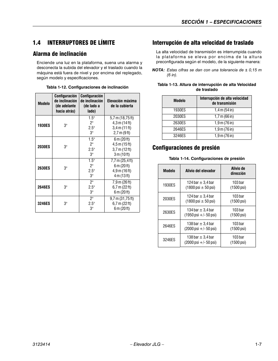 2heading - 1.4 interruptores de límite, 3heading - alarma de inclinación, Cellcenter - 3 | Cellcenter - 1.5, Cellcenter - 2, Cellcenter - 2.5, Cellcenter - 5,7 m (18,75 ft), Cellcenter - 4,3 m (14 ft), Cellcenter - 3,4 m (11 ft), Cellcenter - 2,7 m (9 ft) | JLG 3246ES Service Manual User Manual | Page 19 / 216